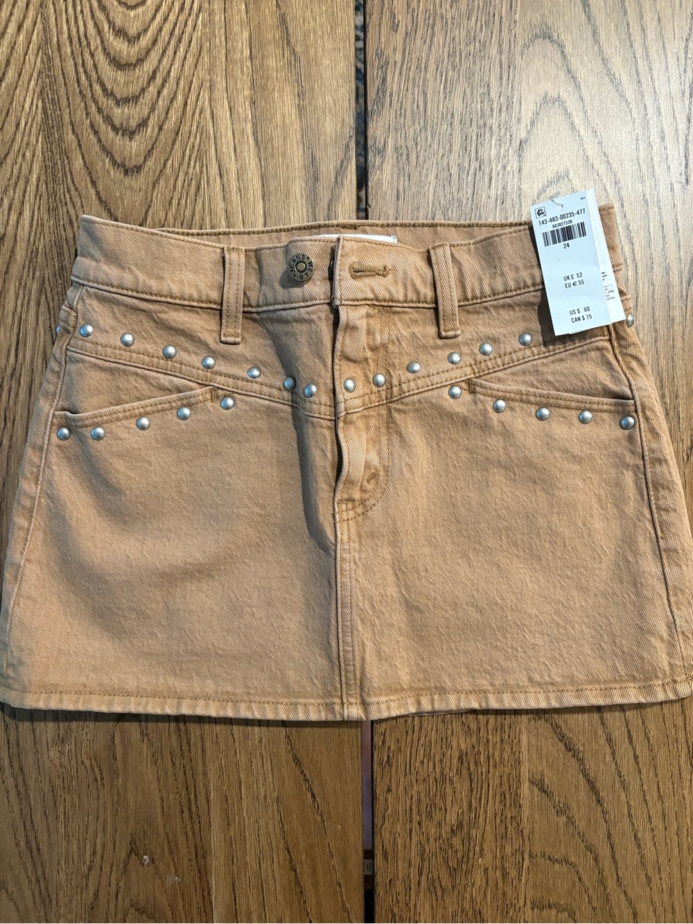 NWT Abercrombie & Fitch Studded Denim Mini Skirt Tan Size 24 Mid Rise
